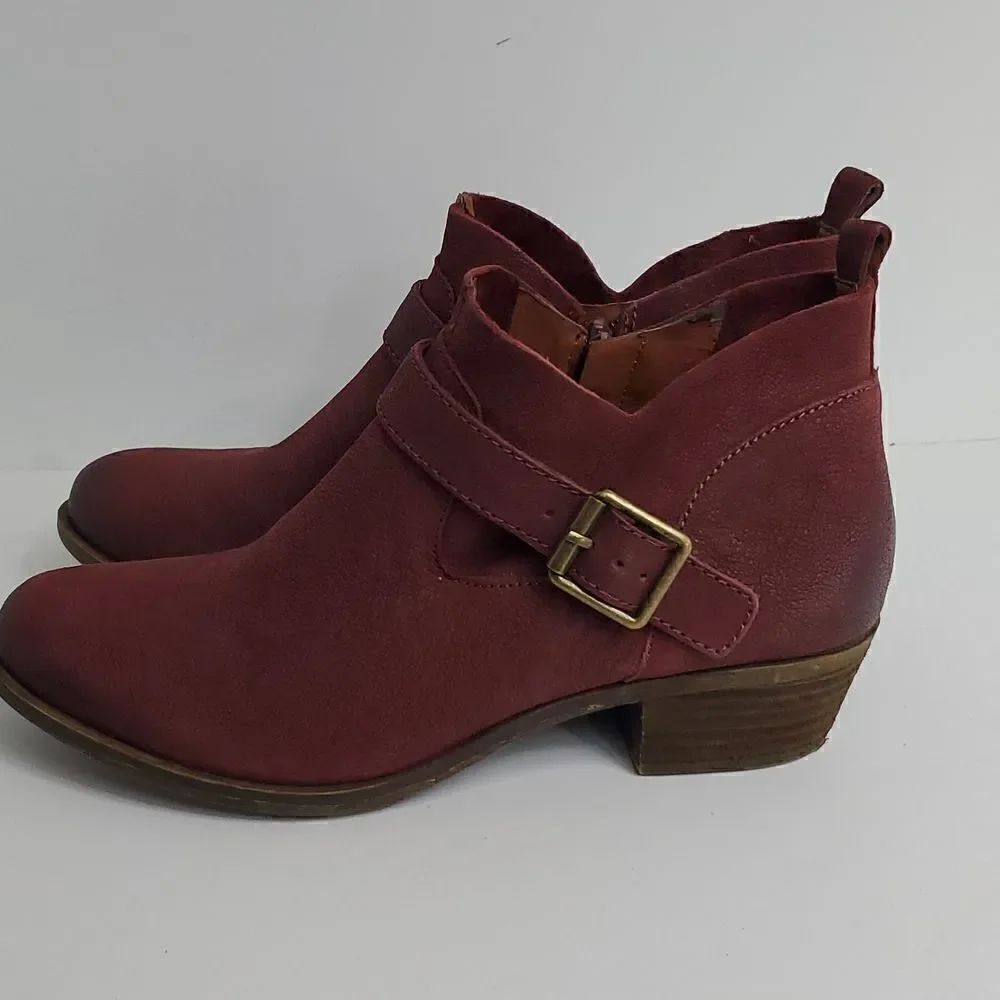 Lucky Brand LK-Boomer Leather Ankle Bootie Ruby Wine Size 7.5 M - Picture 3 of 13